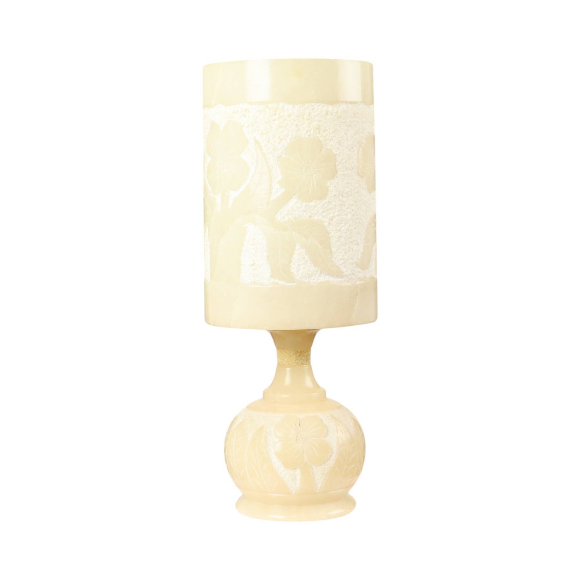 Vintage Table Lamp Alabaster Natural Stone Flowers Spain 1960s