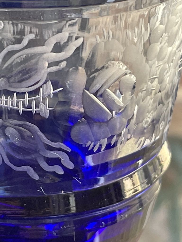 Josephinenhütte - red wine glasses (5) - Art Nouveau - Cut and engraved Crystal Roemer