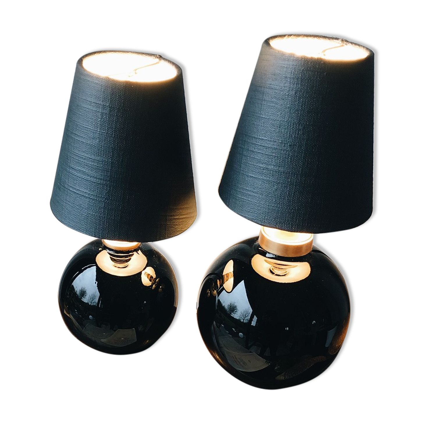 Duo of lamps in black opaline art deco