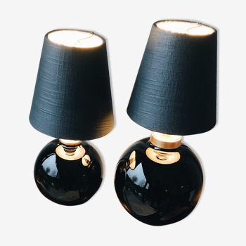 Duo de lampes en opaline noire art déco