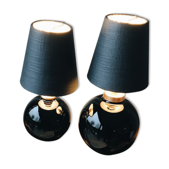 Duo de lampes en opaline noire art déco