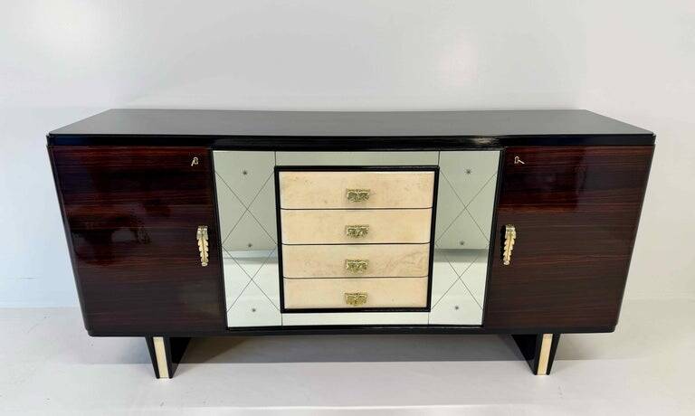 Italian 1940s Art Deco Sideboard in Macassar, Parchment, Attr. Osvaldo Bors