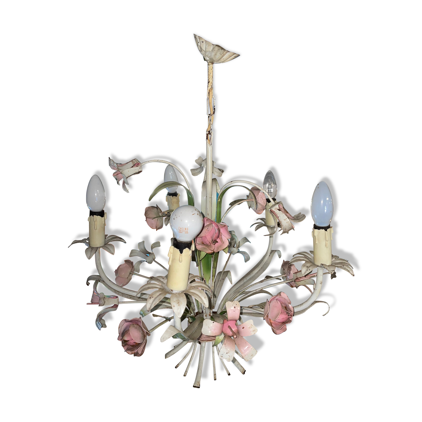 Flower painted metal chandelier