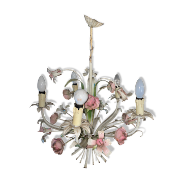 Lustre en métal peint à fleurs