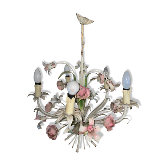 Flower painted metal chandelier