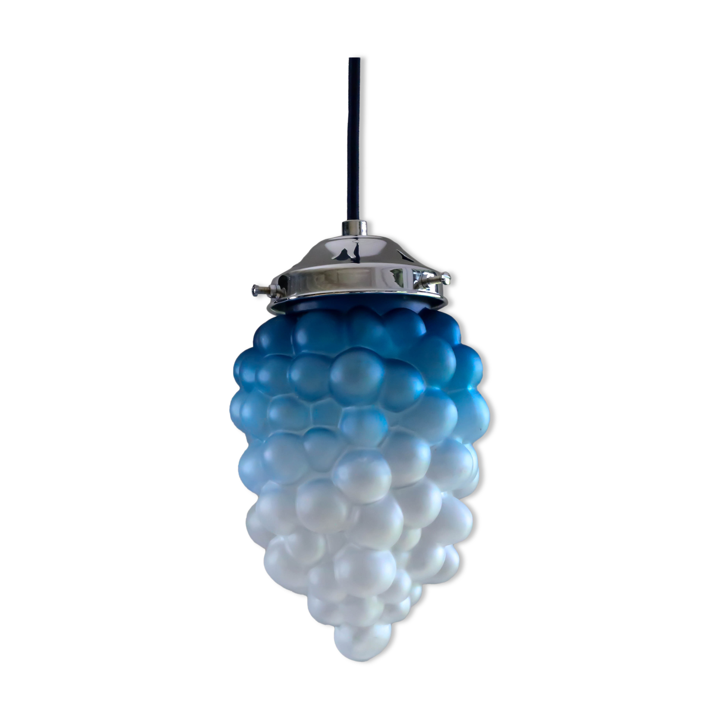 Suspension old cluster in translucent blue and white glass