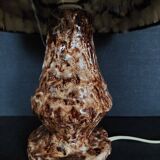 Vintage bedside lamp with wool shade and varnished terracotta base from the 60s