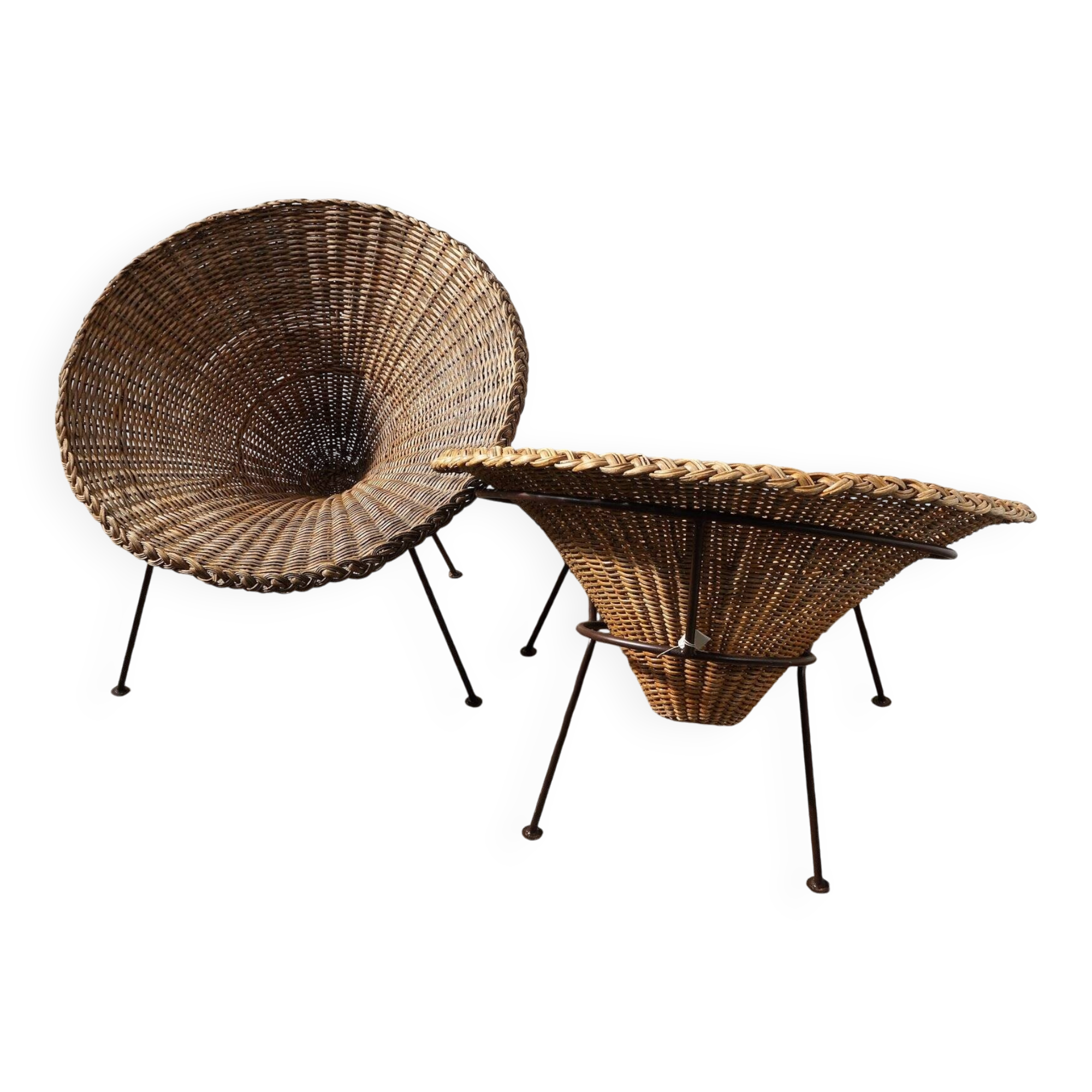 Mid-Century Italian Sunflower Wicker Chairs, Set of 2