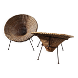 Mid-Century Italian Sunflower Wicker Chairs, Set of 2