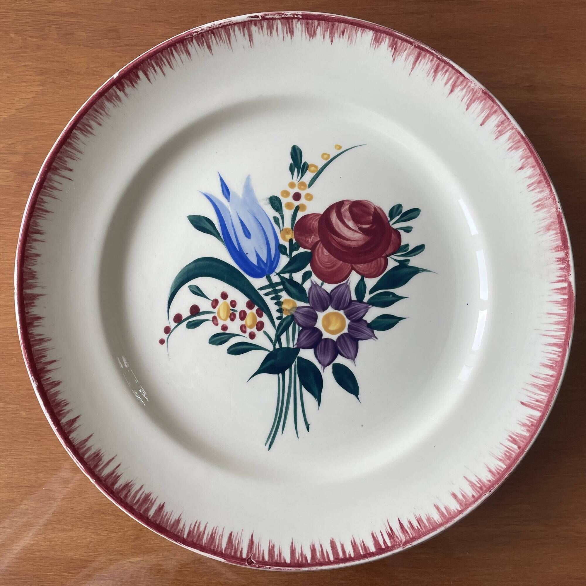 6 large antique flat plates in B.F.K. earthenware.