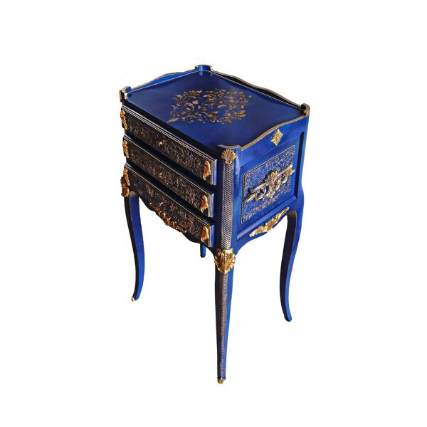 Table de chevet relookée classique – meuble décoratif bleu et doré