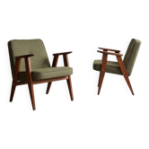 Pair Vintage Lounge Chairs Green Braid Upholstery Refurbished armchair