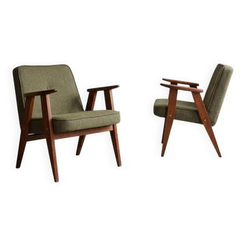 Paire de fauteuils vintage en rotin avec rembourrage en tresse verte, fauteuils rénovés.