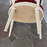 PAIR OF LOUIS XVI STYLE CABRIOLET ARMCHAIRS IN STUDDED RED VELVET FABRIC