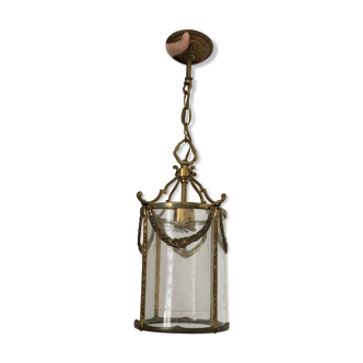 Suspension bronze et verre taillé