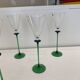 A Set of 6 Hand-blown Emerald Green Cobalt Blue Stem Champagne Flutes Art