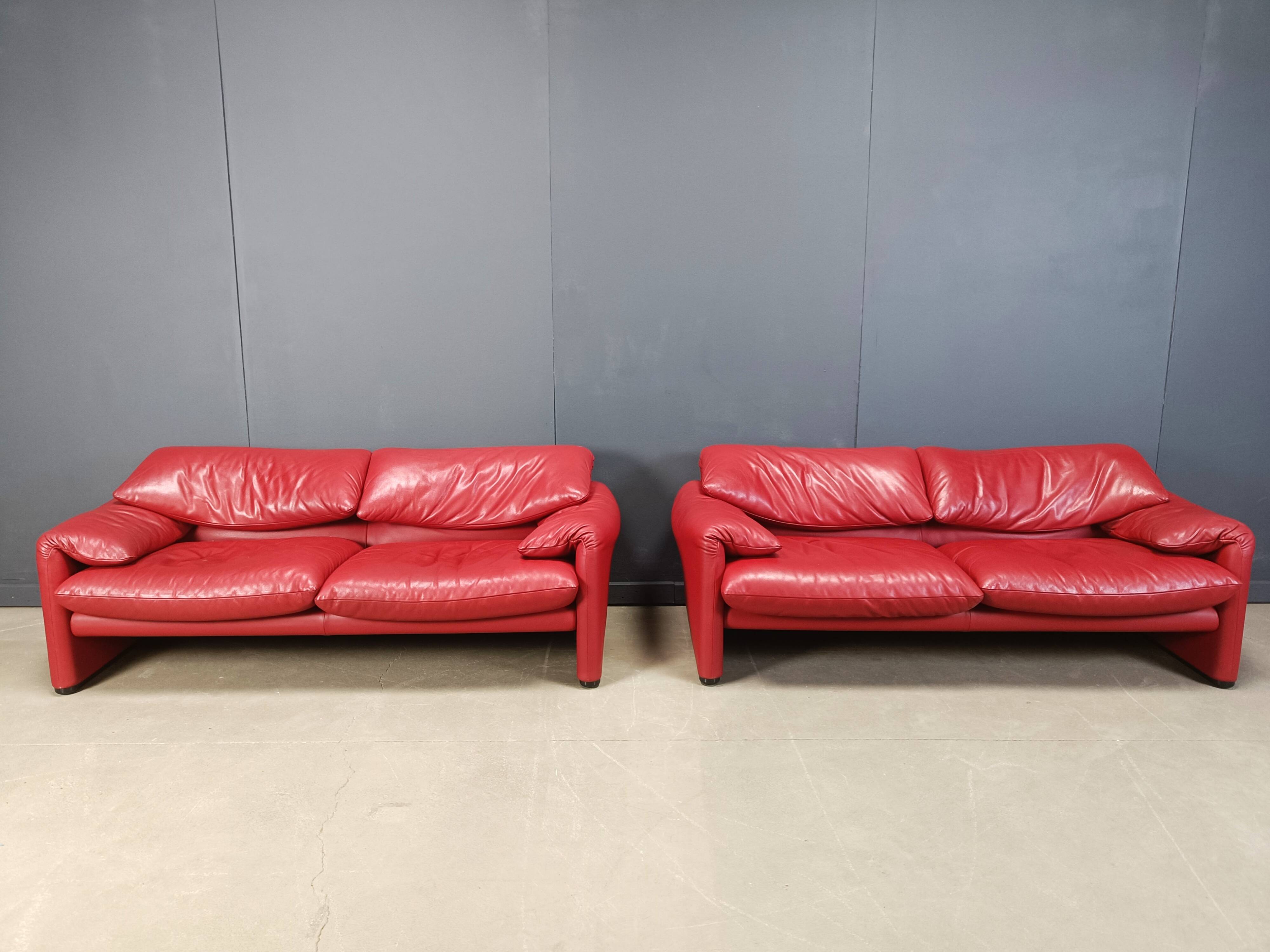 Leather Maralunga sofa set by Vico Magistretti for Cassina, 1980s