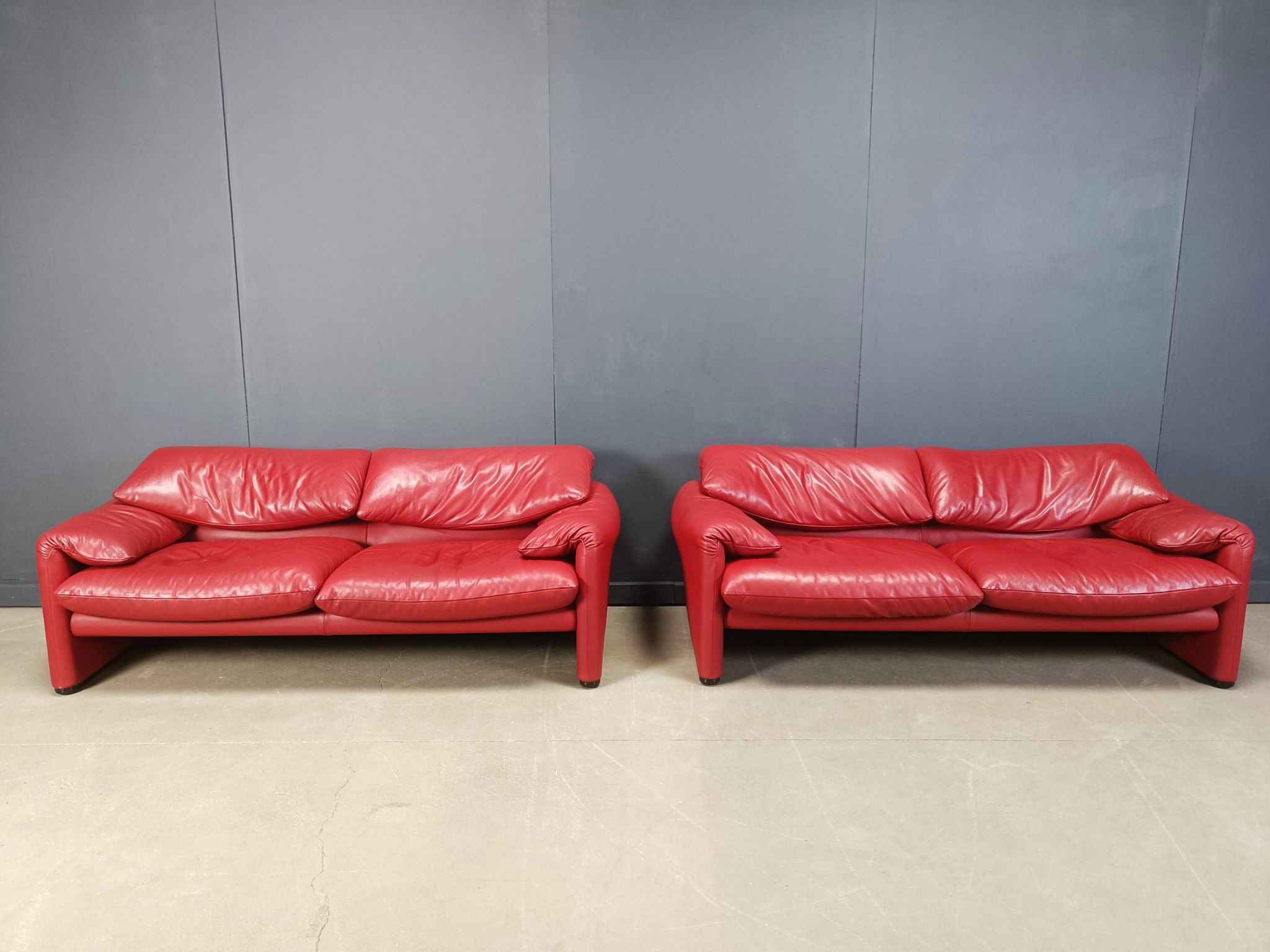 Leather Maralunga sofa set by Vico Magistretti for Cassina, 1980s