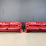 Leather Maralunga sofa set by Vico Magistretti for Cassina, 1980s
