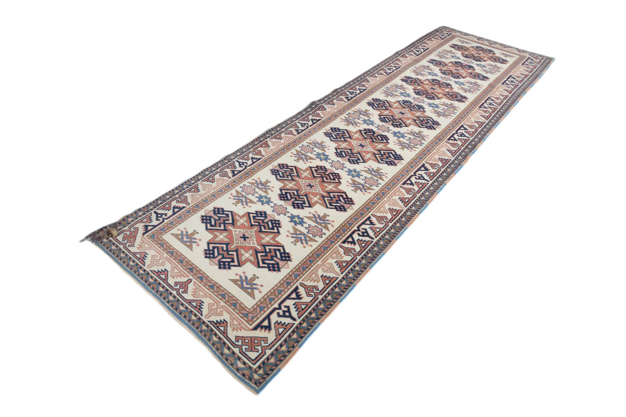 3x10 Navy Blue & Cream Persian Runner Rug, 98x321Cm