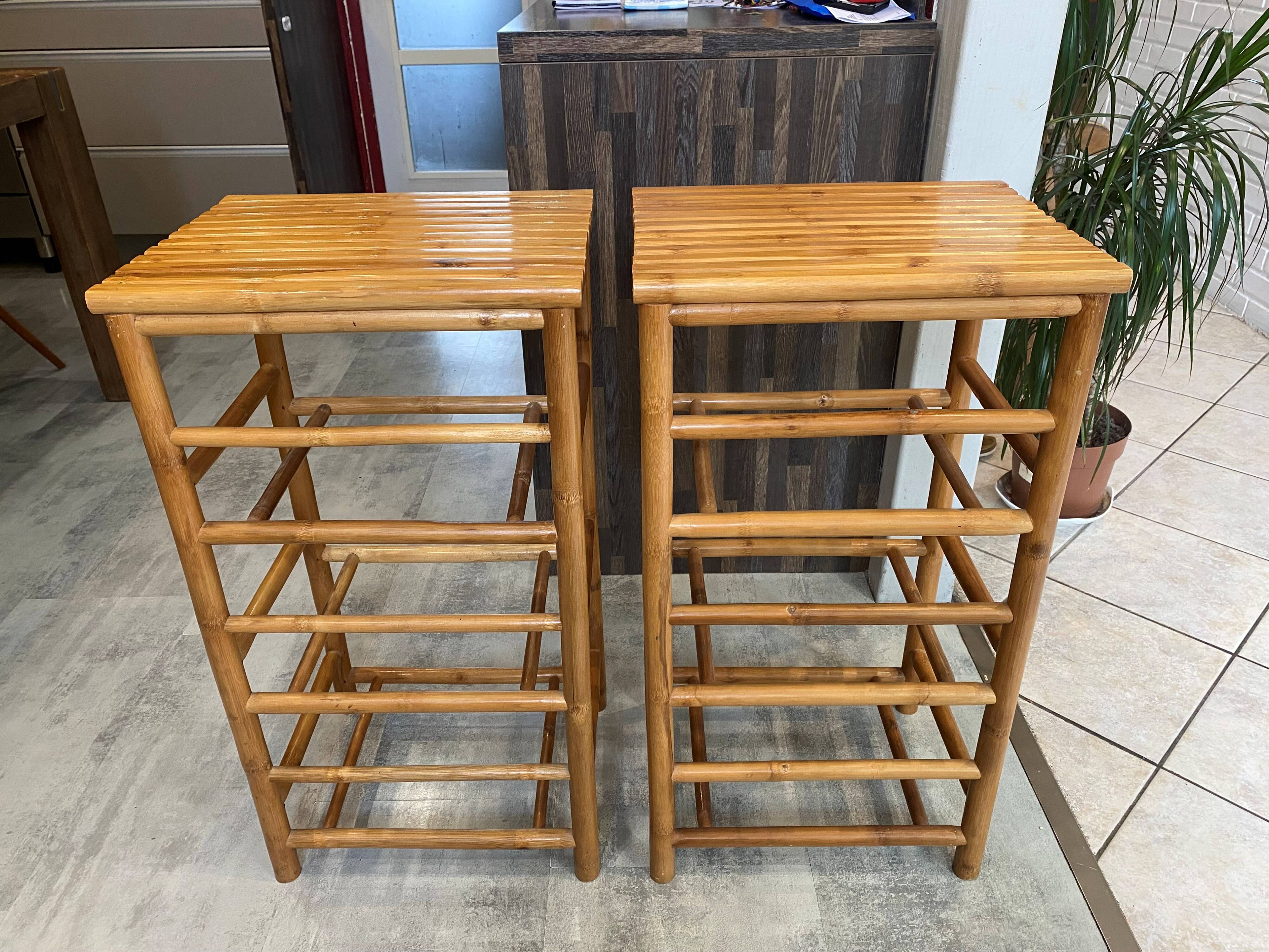 Pair of vintage bamboo high bar stools
