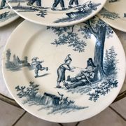 Lot de 5 assiettes plates Terre de Fer modèle "Garde-Champêtre" fin XIXème