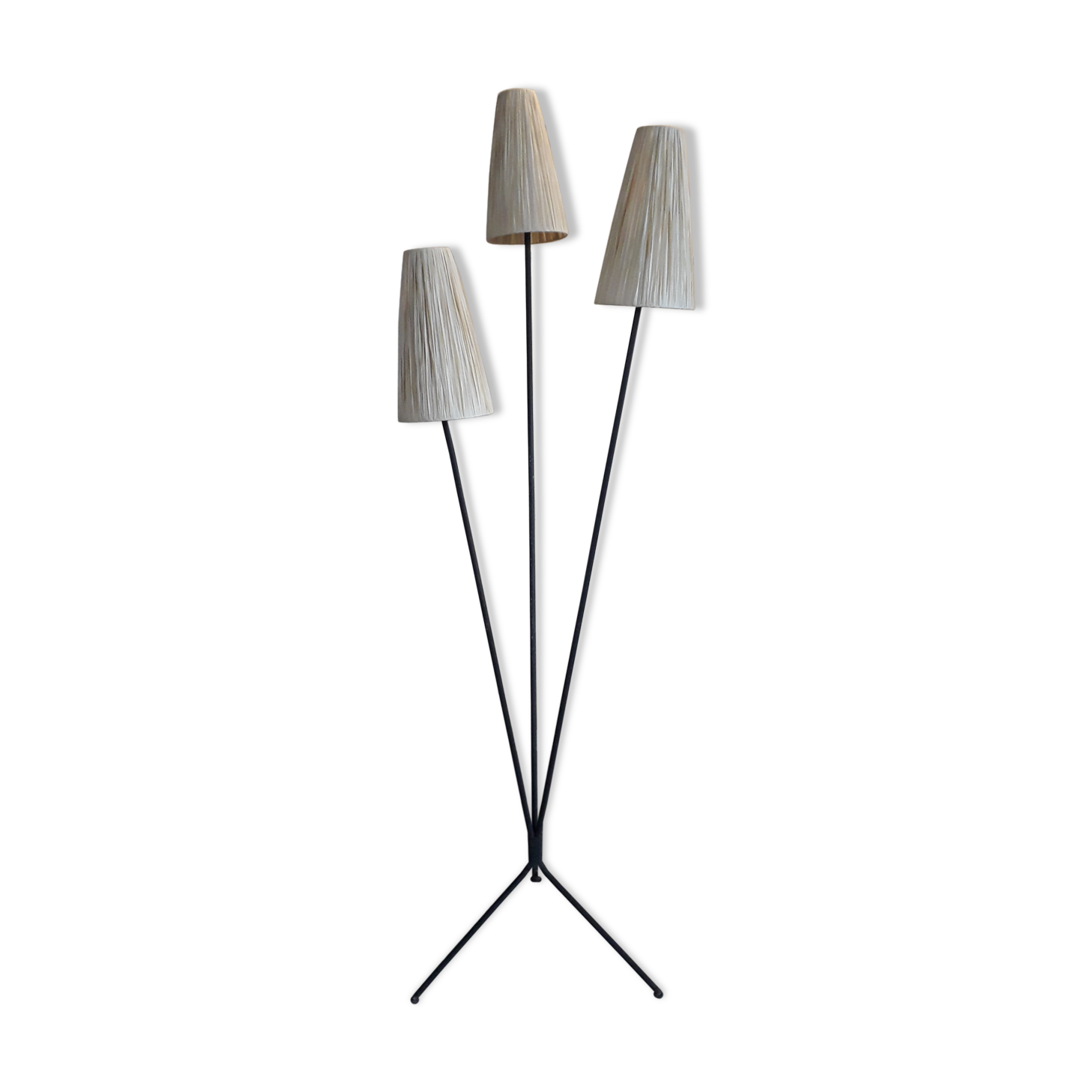 Floor lamp 3 branches 1950 in metal and raffia