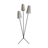 Lampadaire 3 branches 1950 en métal et raphia