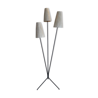 Floor lamp 3 branches 1950 in metal and raffia