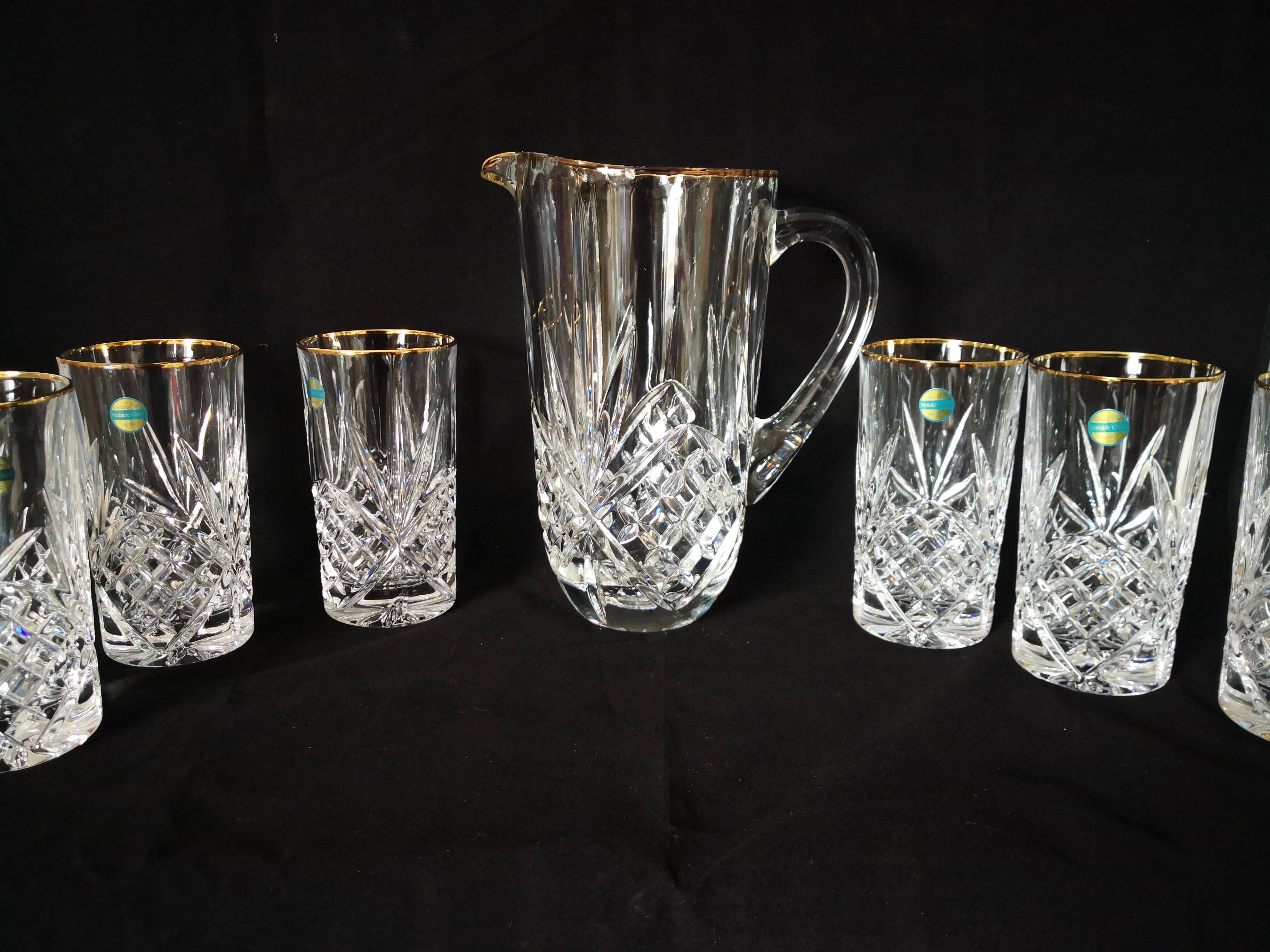 lemonade service, pitchers and glasses, in Lorraine crystal, the Grand Dukes, gold border