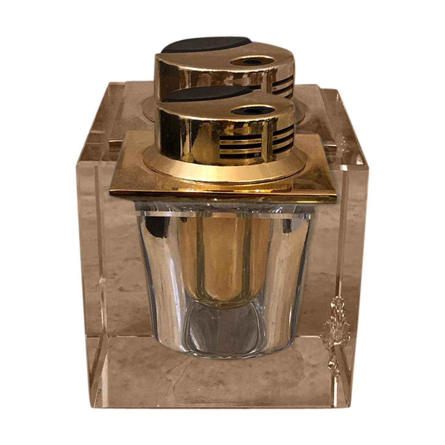 Transparent and gold glass table lighter - 70s