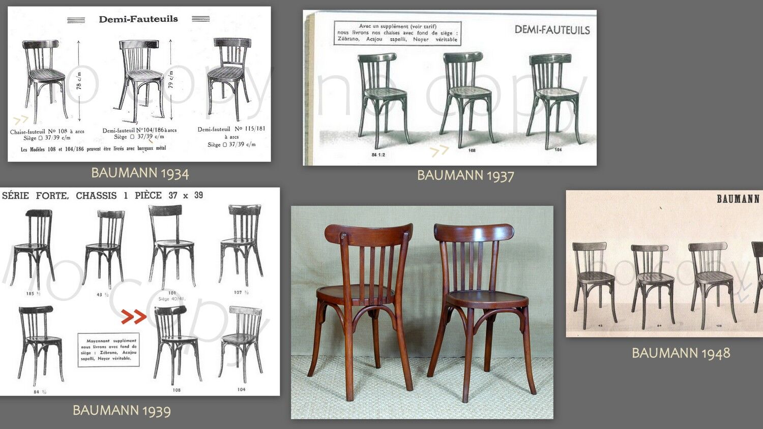 4 bistro chairs Baumann 1937-1939 ca