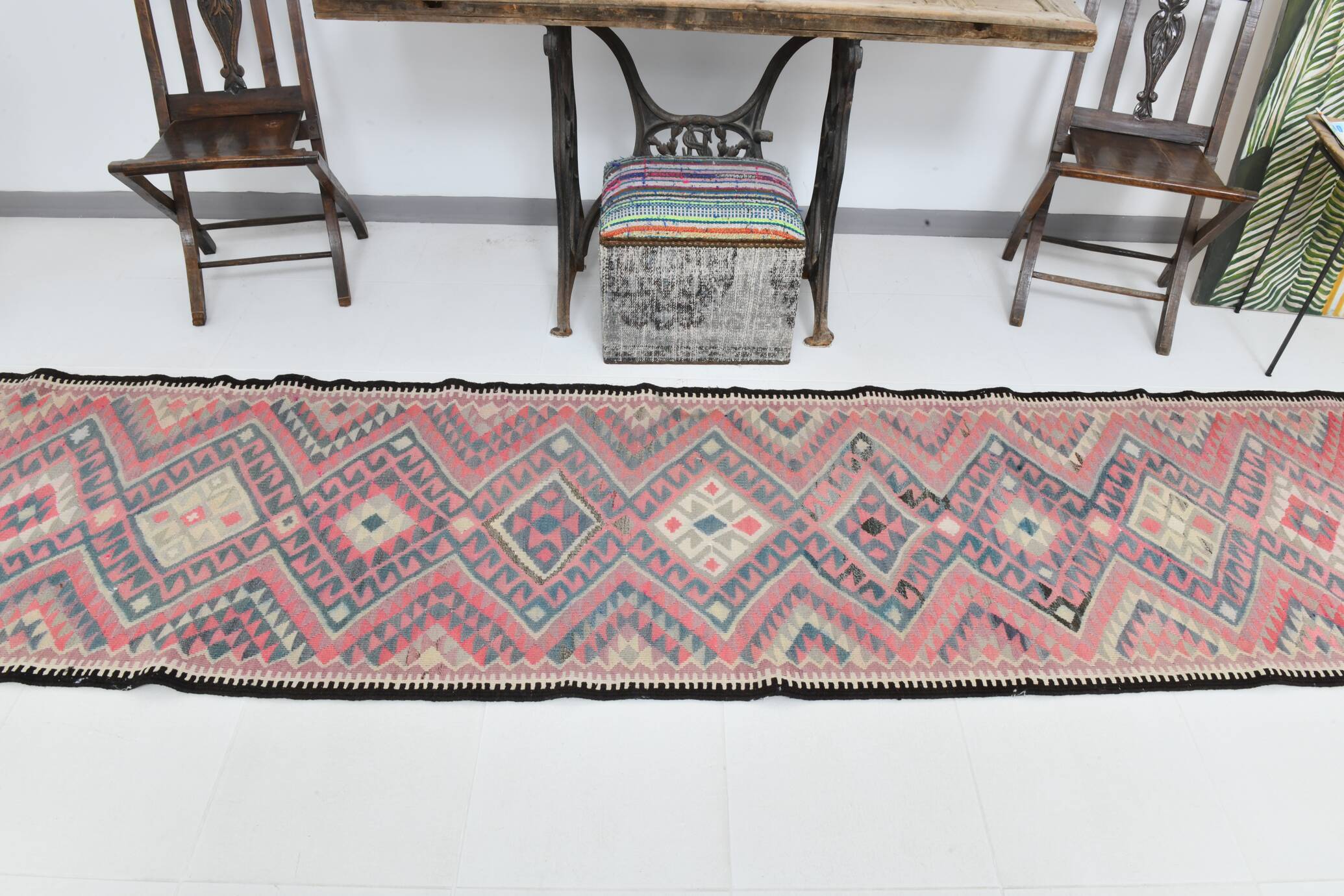 3x12 Soft Wool Pink Oriental Vintage Kilim Runner Rug