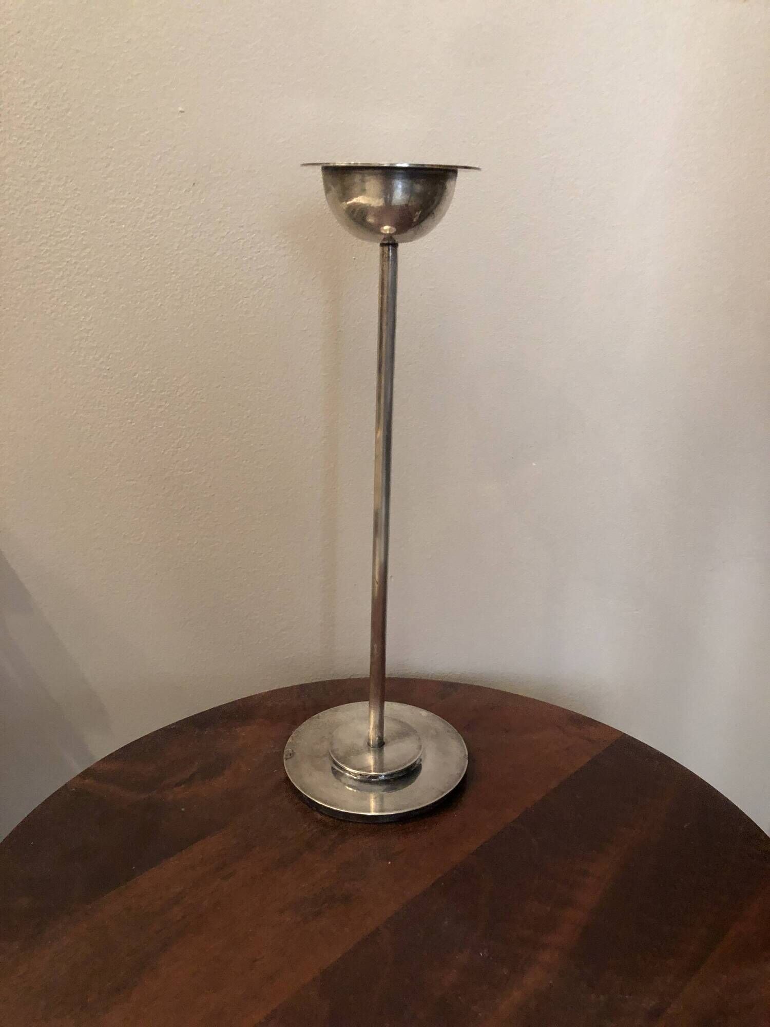 Silver-plated metal candlestick in vintage Art Deco style