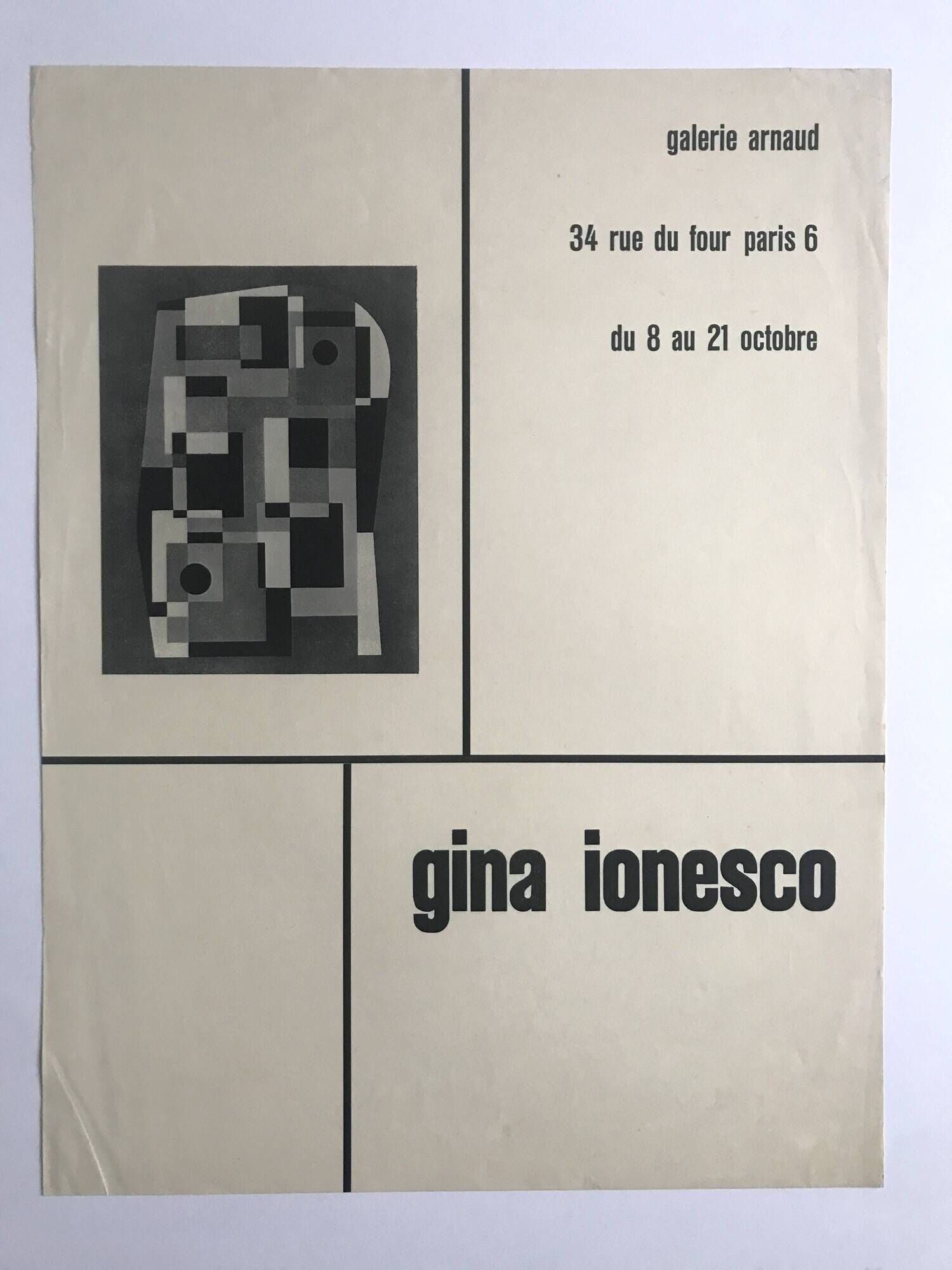 Gina ionesco, galerie arnaud, circa 1955. original poster in b&w