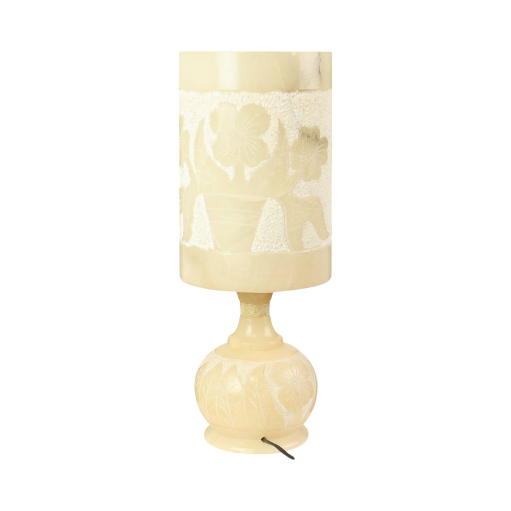 Vintage Table Lamp Alabaster Natural Stone Flowers Spain 1960s