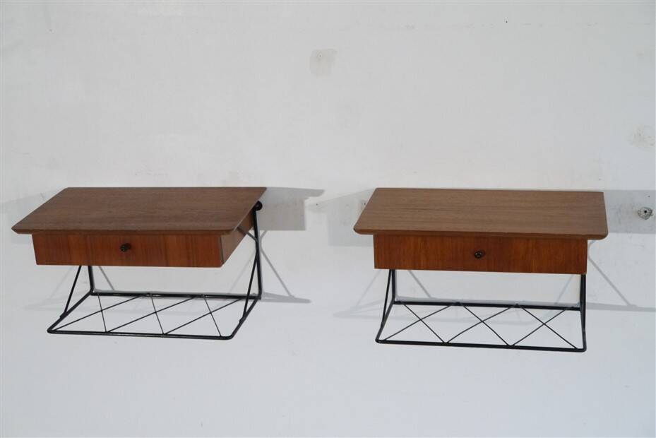 Pair of hanging teak bedside tables, 1960s