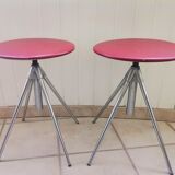 German red leather swivel filigree rotating height adjusting stools by Hailo 1960s, Set of 2