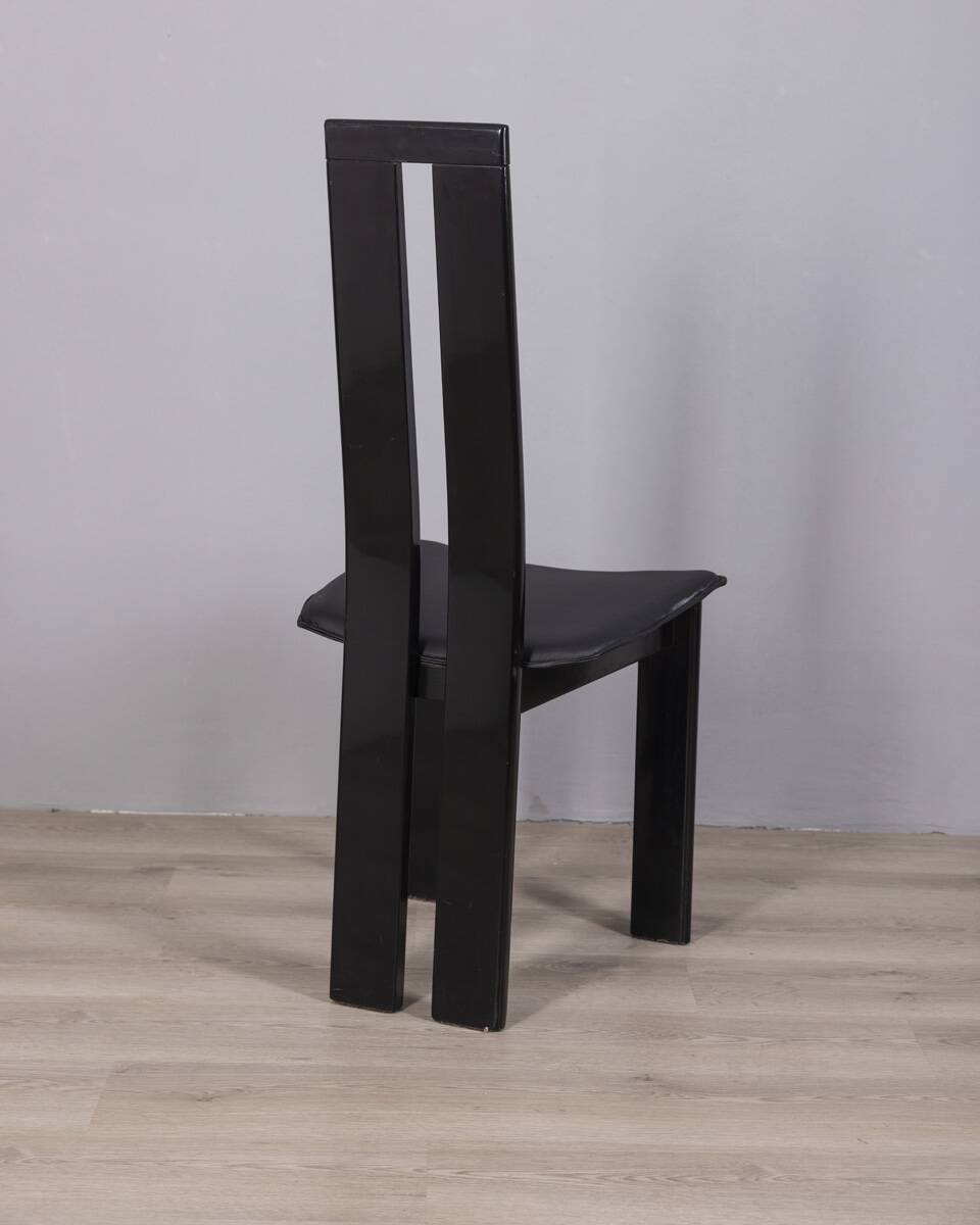 SET OF 4 VINTAGE 1970S WOOD AND LEATHER CHAIRS DESIGN P COSTANTINO FOR ELLO