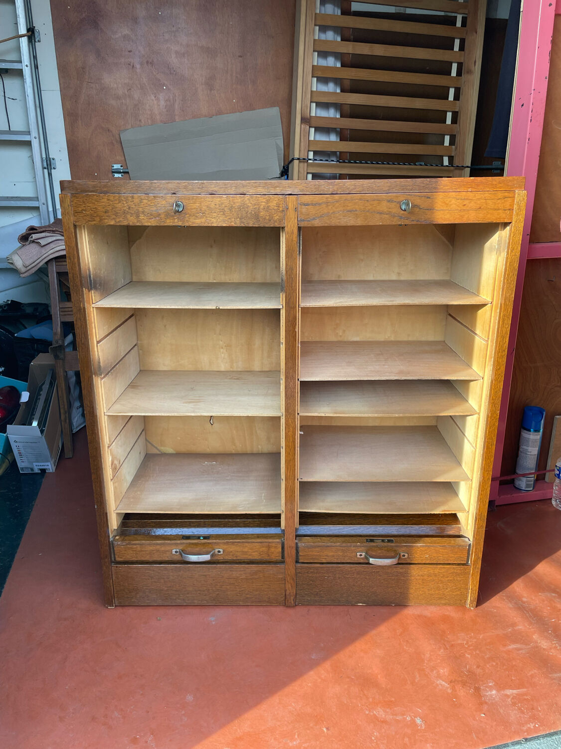 Double filing cabinet with vintage curtain from the 40/50 period