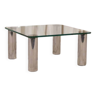 table basse carrée en verre et inox par Marco Zanuso pour Zanotta, design 1970s