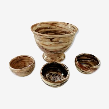 Set bowl and cups in land mixed Ancel pottery.