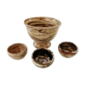 Set bowl and cups in land mixed Ancel pottery.