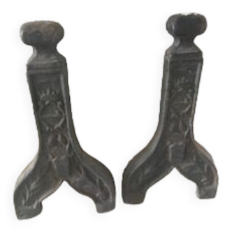 Pair of antique cast iron chenets