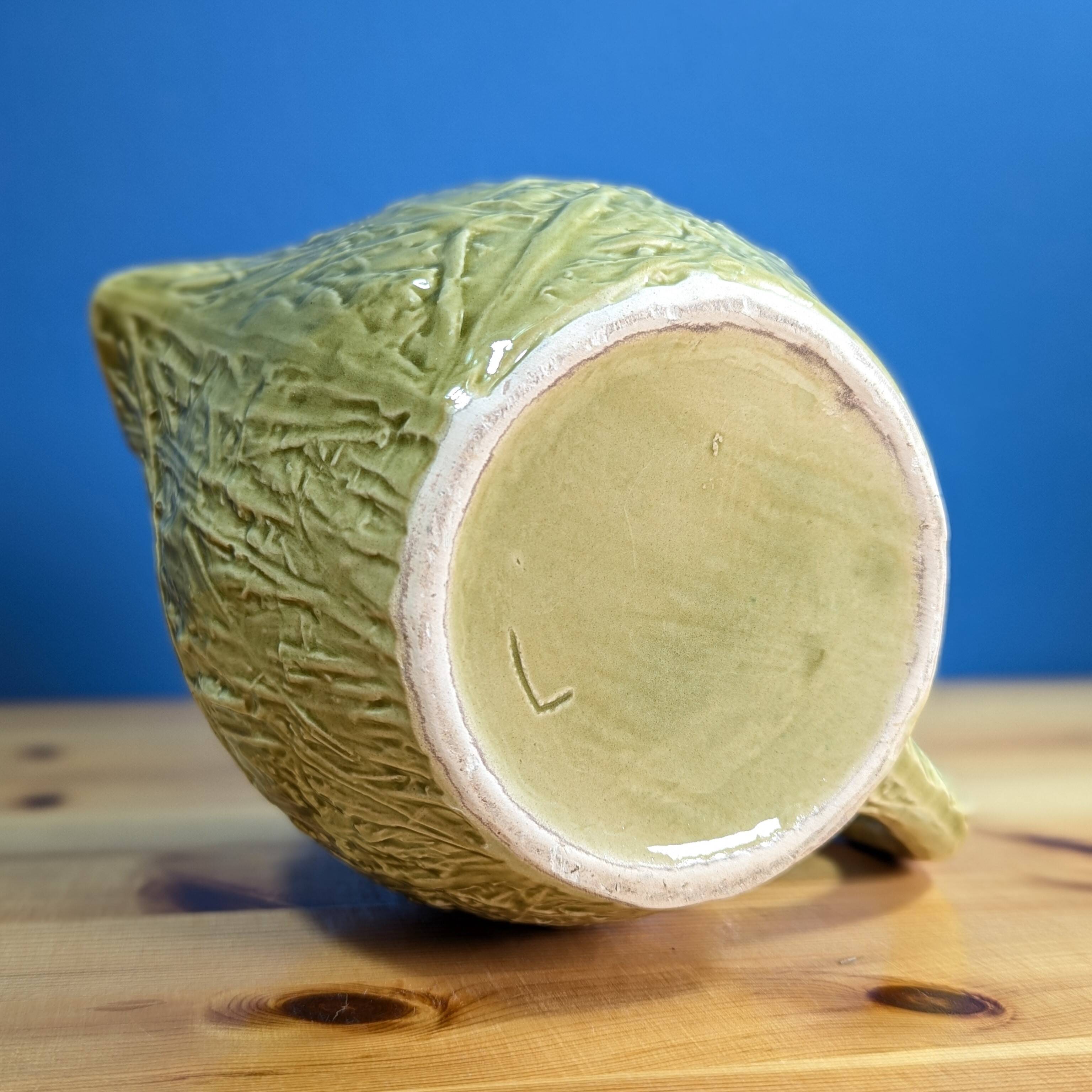 Pitcher Jug Antique Ceramic Barbotine Bresse Style Signed L Green Floral