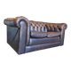Vintage chocolate brown leather Chesterfield armchair/sofa