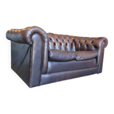 Vintage chocolate brown leather Chesterfield armchair/sofa
