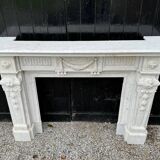 Louis XVI Style Fireplace in White Carrara Marble Circa 1880