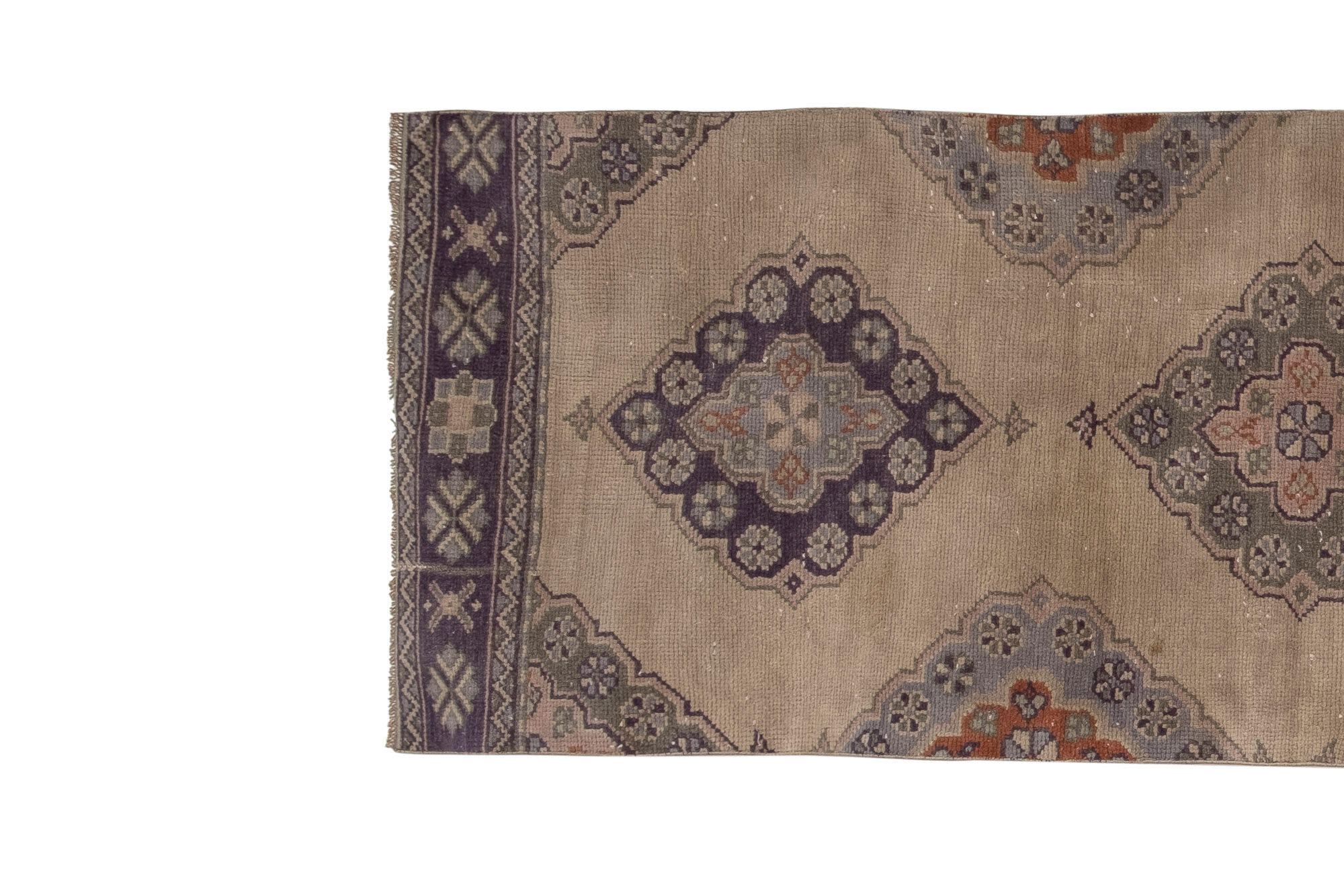 Oushak runner rug turkish hand knotted distressed hallway rug 75 x 348 cm