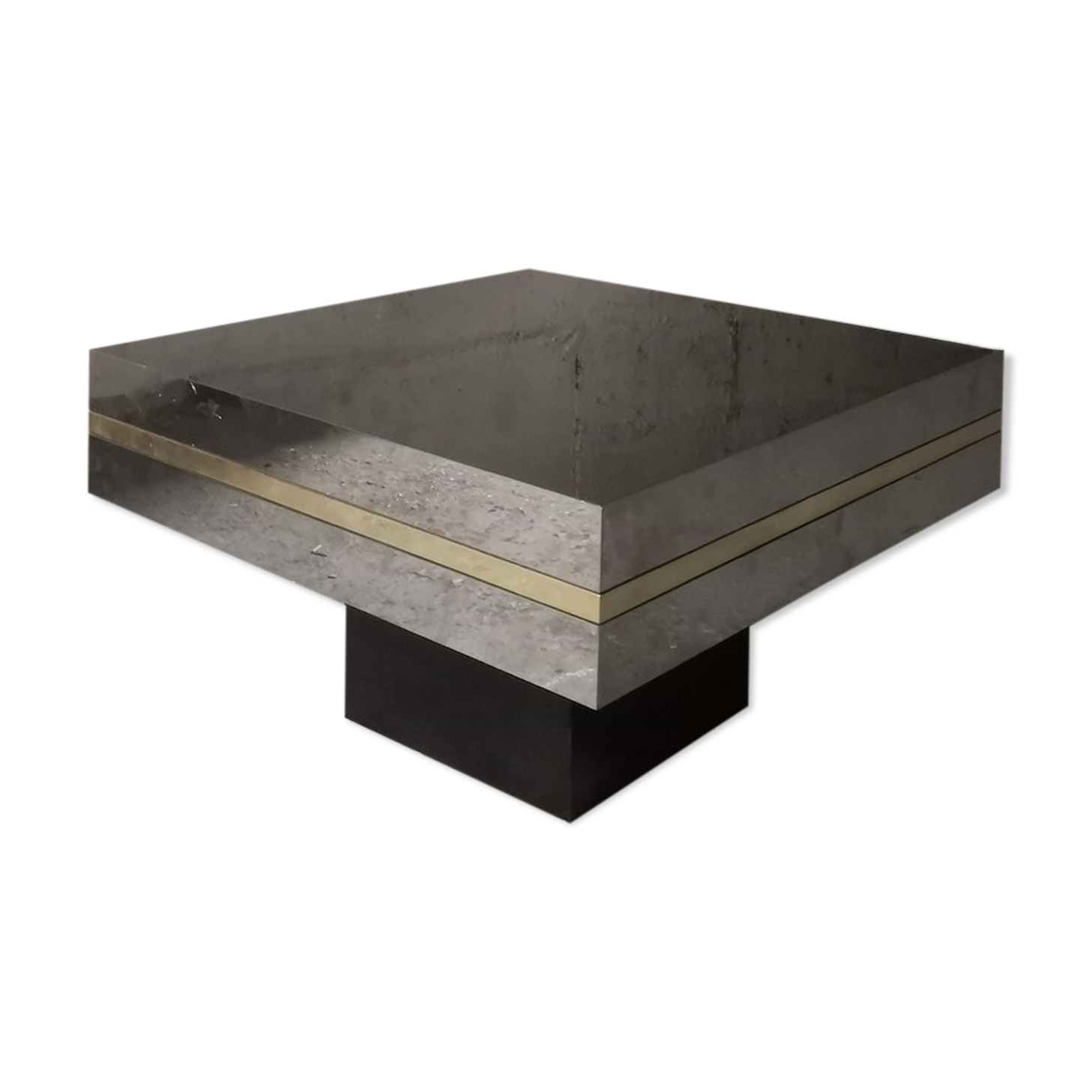Coffee table design smoked mirror and steel sheet, belgium 1970